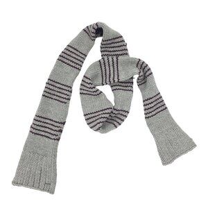 Fossil Scarf Wrap Unisex Men Women 80x6.5" Gray Burgundy Crocheted Striped